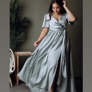 SICILY SAGE SATIN MAXI DRESS